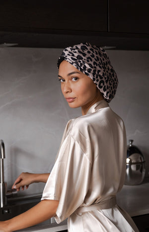 Turban cheveux en satin - Léopard