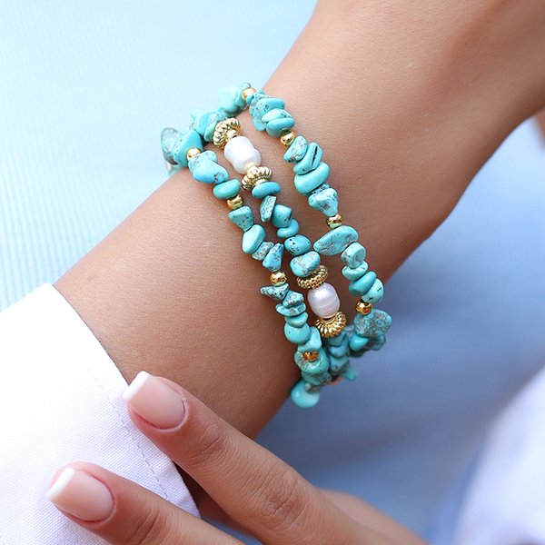 Bracelet - Laiton plaqué or & turquoise