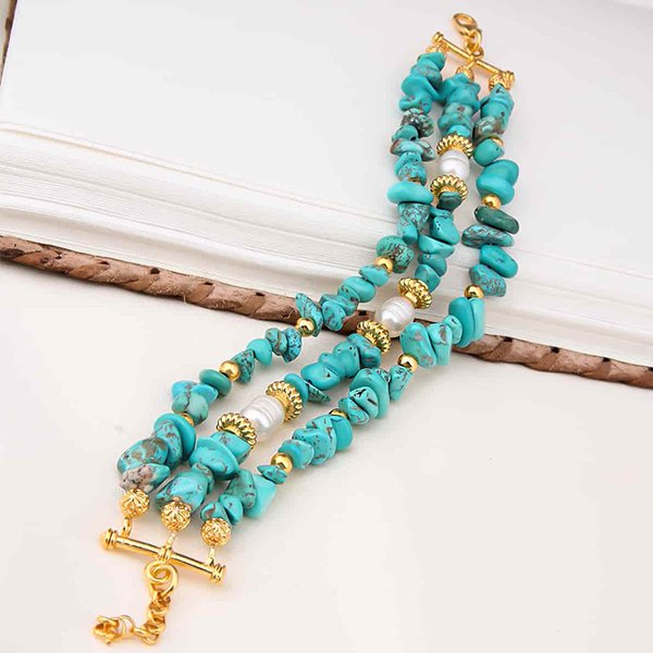 Bracelet - Laiton plaqué or & turquoise