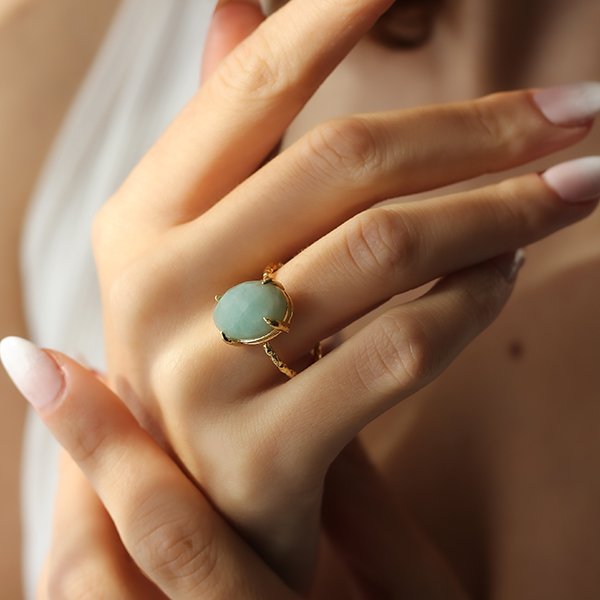 Bague - Laiton plaqué or & amazonite