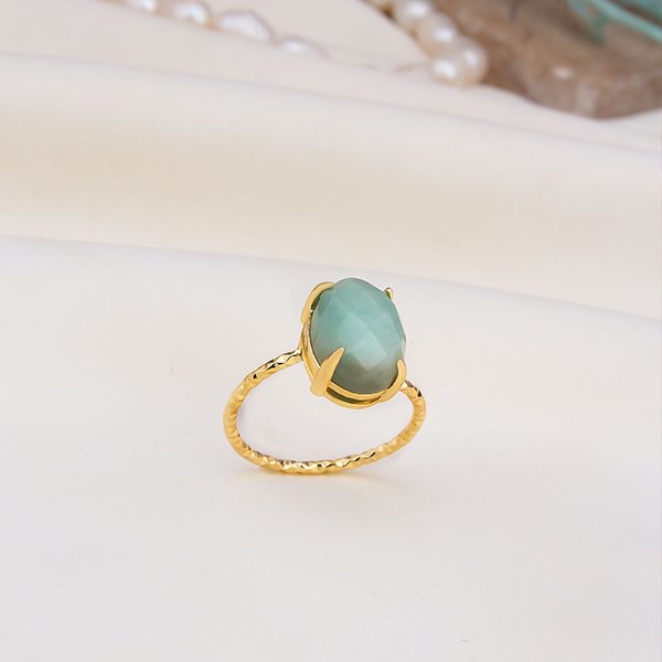 Bague - Laiton plaqué or & amazonite