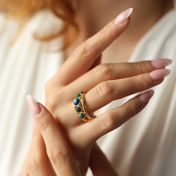 Bague - Laiton plaqué or & malahite