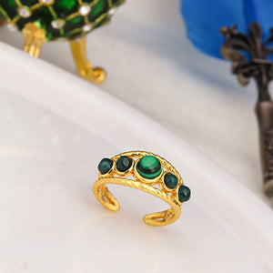 Bague - Laiton plaqué or & malahite