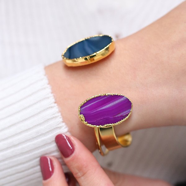 Bracelet - Laiton plaqué or & agate