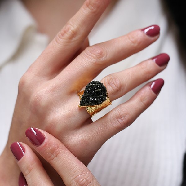 Bague - Laiton plaqué or & quartz
