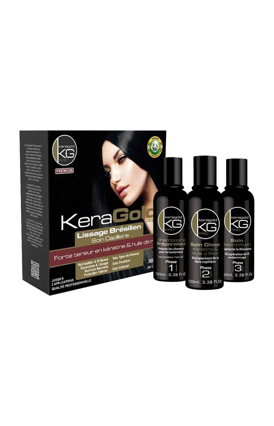 Kit de lissage brésilien - Kératine & huile de ricin - 3 x 120 ml