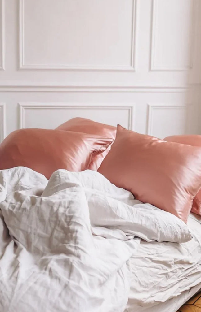 Taie d'oreiller rectangle en satin & microfibre - Rose