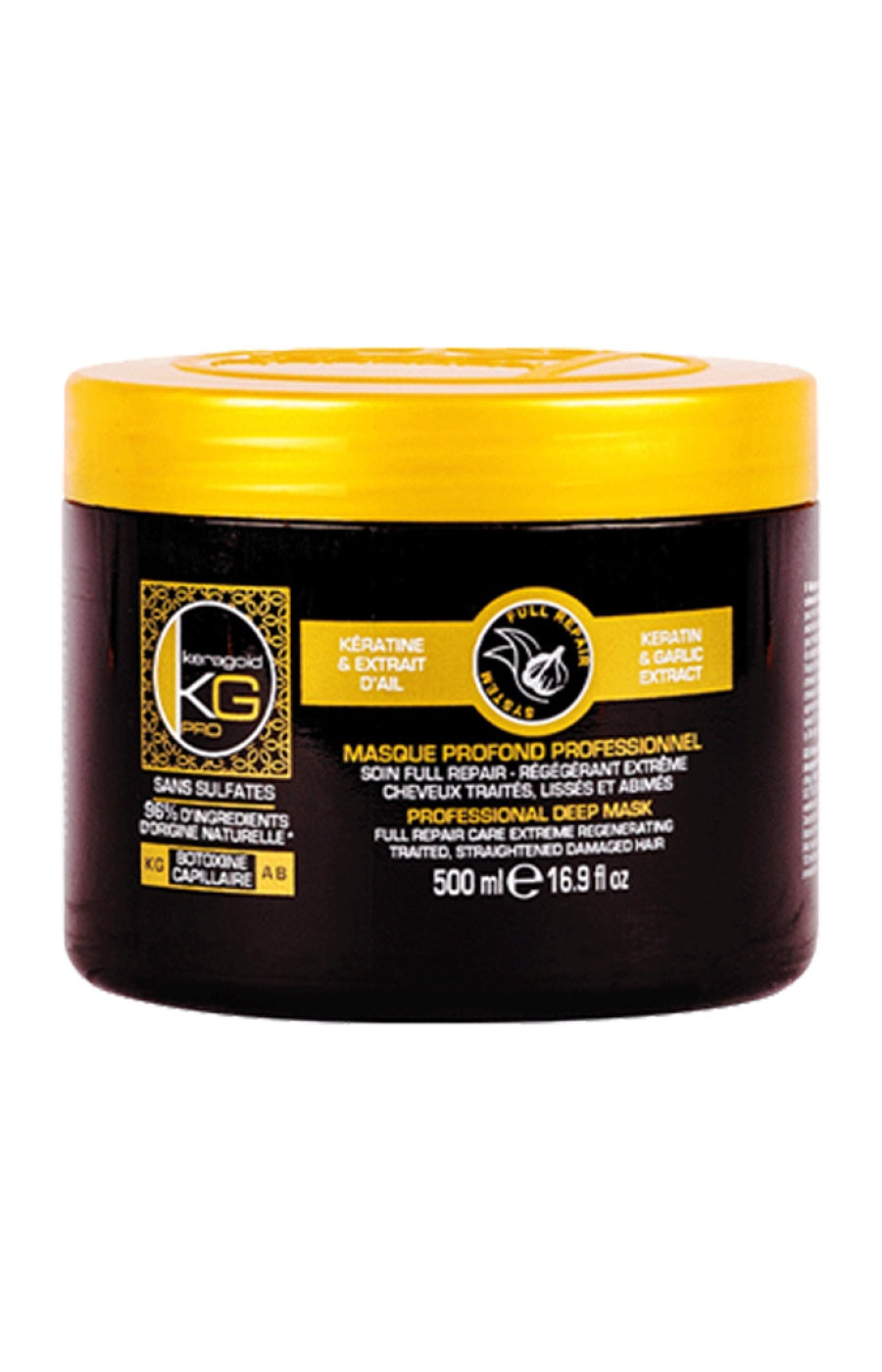 Masque régénérant - Kératine & extrait d'ail - Cheveux lissés, traités ou abîmés - 500 ml