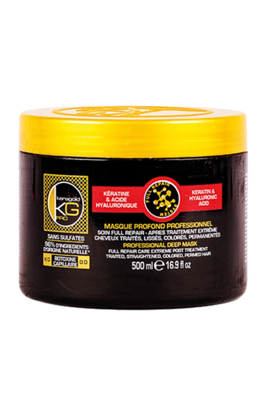 Masque reconstructeur - Kératine & acide hyaluronique - Cheveux lissés, colorés ou défrisés - 500 ml