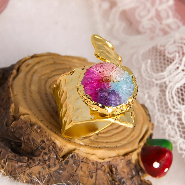 Bague ajustable - Laiton plaqué or & quartz
