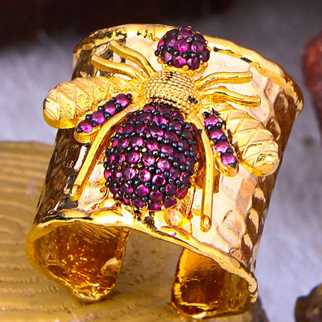 Bague - Laiton plaqué or & zirconiums