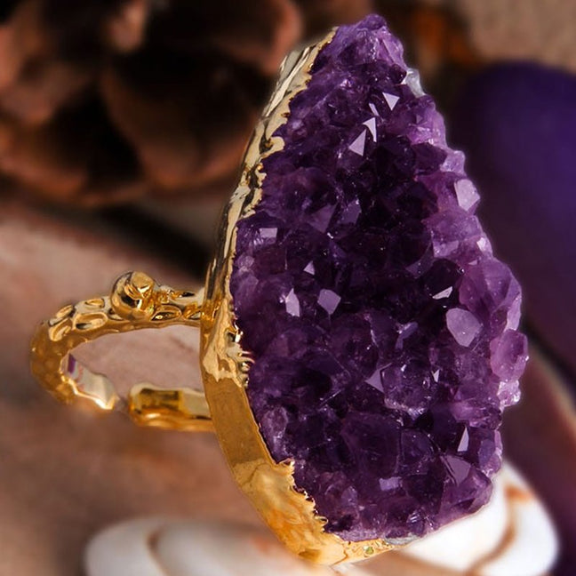 Bague - Laiton plaqué or & améthyste