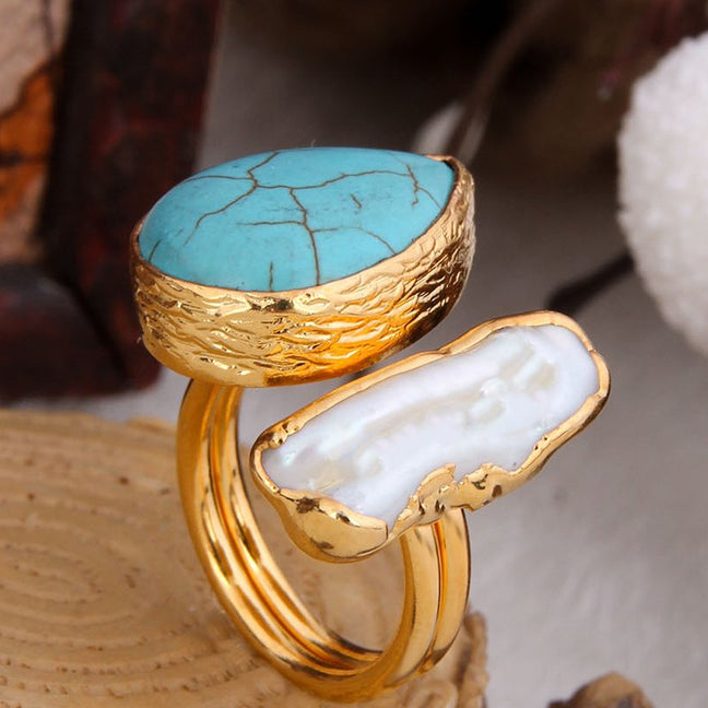 Bague turquoise - Laiton plaqué or