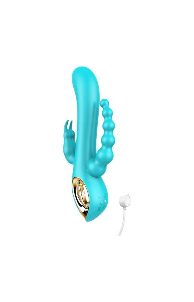 Vibromasseur triple stimulation waterproof - 10 modes - Bleu