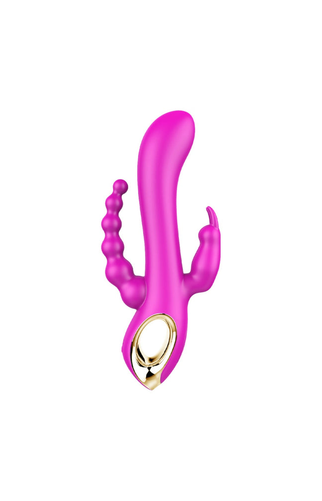 Vibromasseur triple stimulation waterproof - 10 modes - Rose