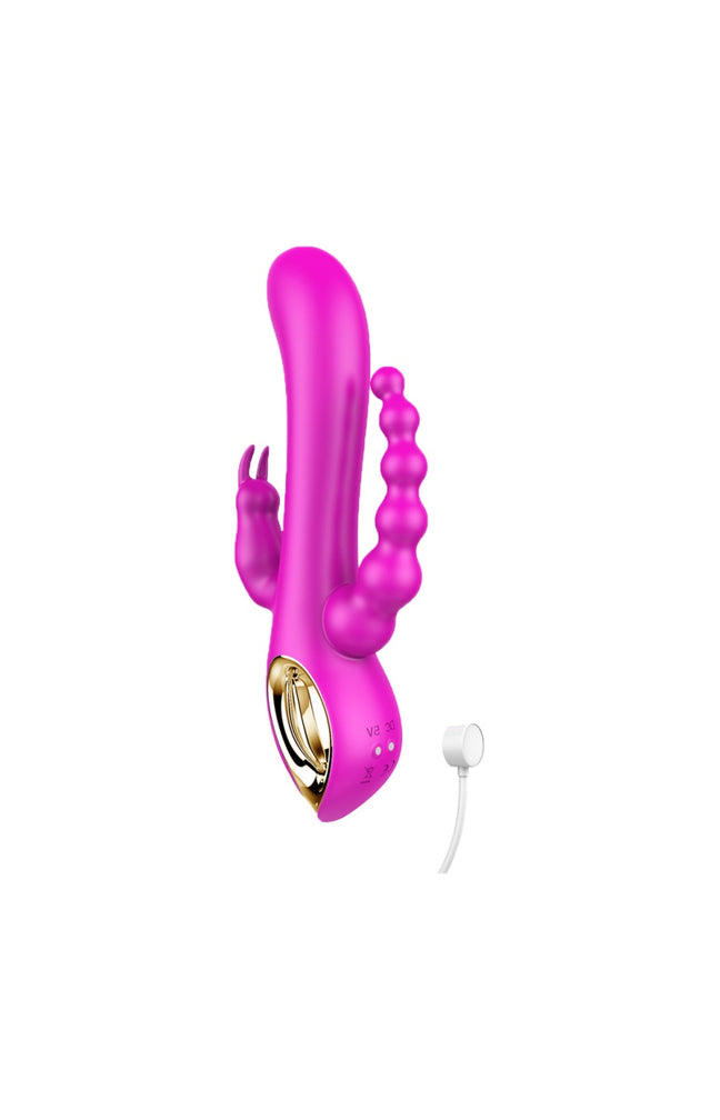 Vibromasseur triple stimulation waterproof - 10 modes - Rose