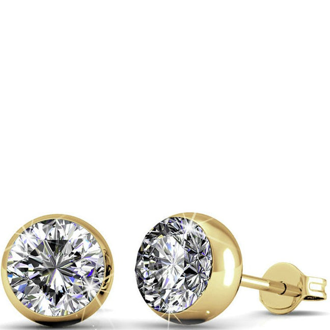 Parure lunes & pierre de naissance - Laiton plaqué or 18 k & cristal blanc