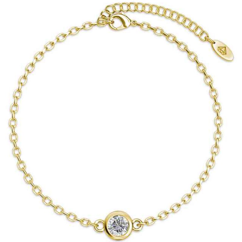 Parure lunes & pierre de naissance - Laiton plaqué or 18 k & cristal blanc