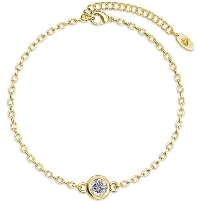 Parure lunes & pierre de naissance - Laiton plaqué or 18 k & cristal blanc