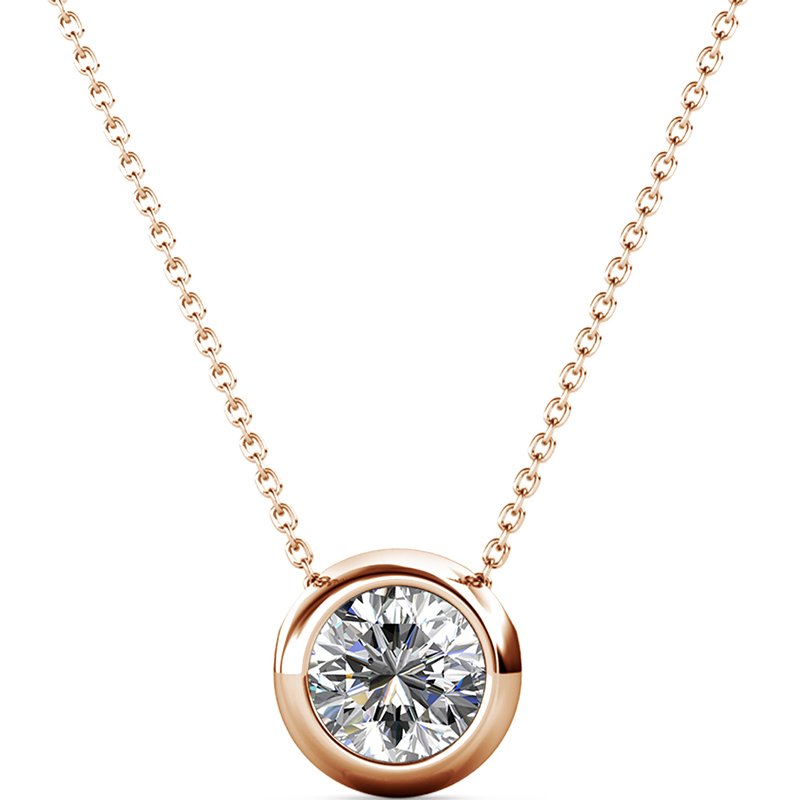 Parure lunes & pierre de naissance - Laiton plaqué or rose 18 k & cristal blanc