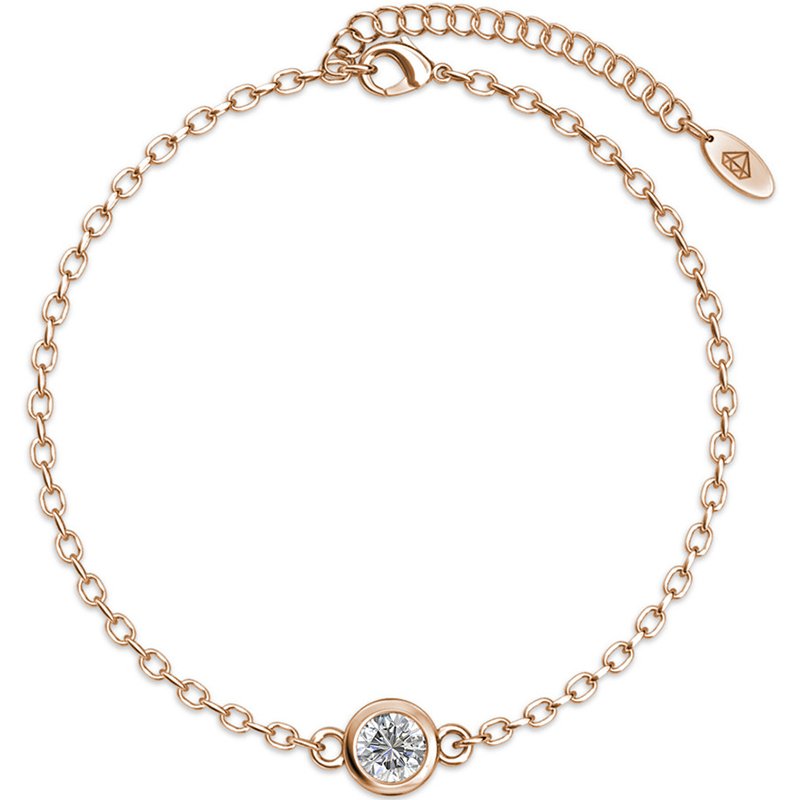 Parure lunes & pierre de naissance - Laiton plaqué or rose 18 k & cristal blanc