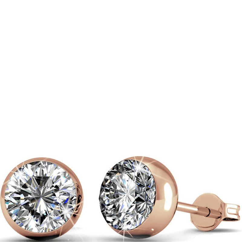 Parure lunes & pierre de naissance - Laiton plaqué or rose 18 k & cristal blanc