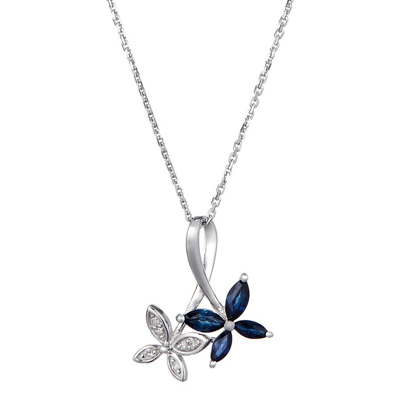 Pendentif Héméra -  Or blanc 375/1000, saphir & diamant