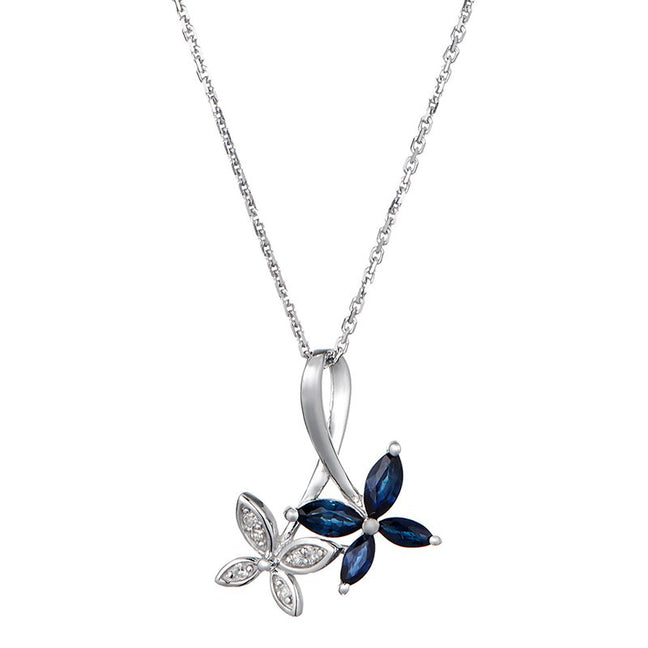 Pendentif Héméra -  Or blanc 375/1000, saphir & diamant