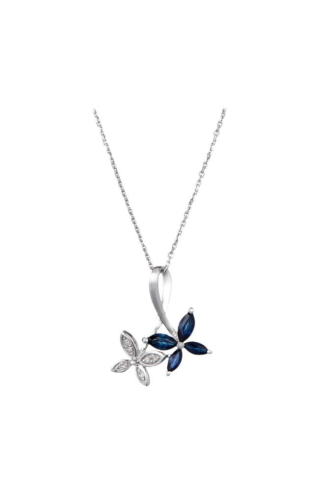 Pendentif Héméra -  Or blanc 375/1000, saphir & diamant