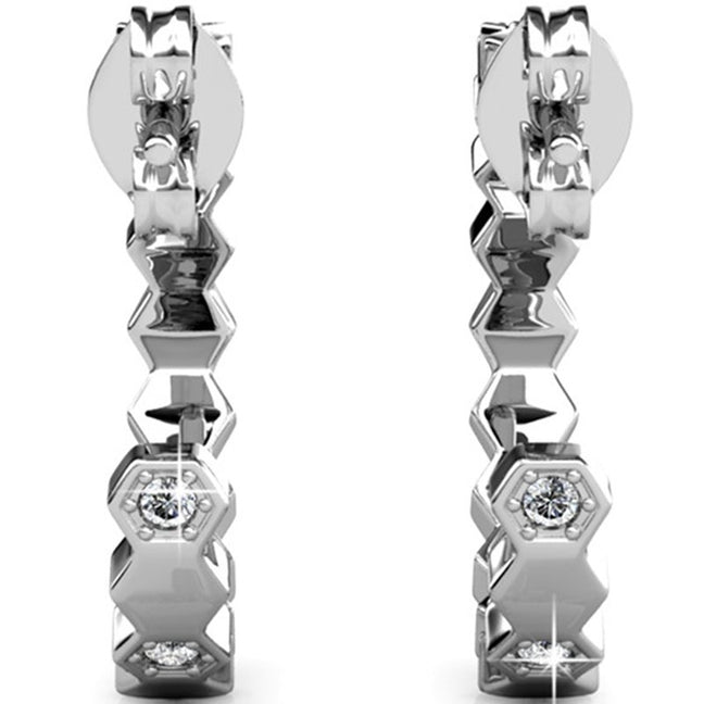 Créoles - Laiton argenté 18 k  & cristal blanc