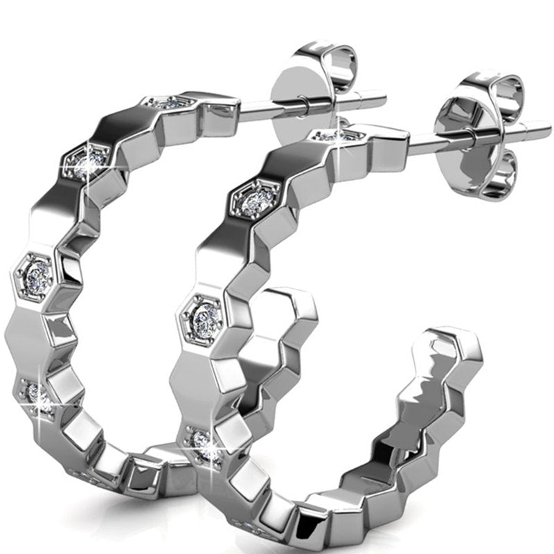 Créoles - Laiton argenté 18 k  & cristal blanc