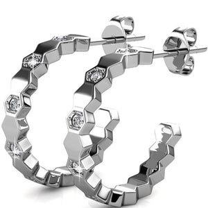 Créoles - Laiton argenté 18 k  & cristal blanc