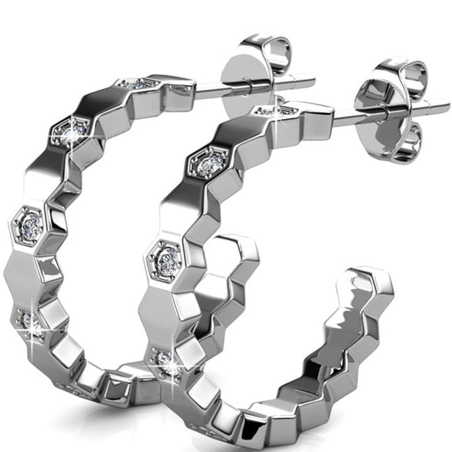 Créoles - Laiton argenté 18 k  & cristal blanc