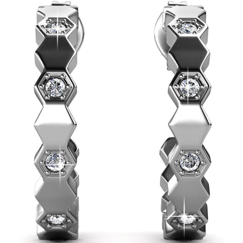 Créoles - Laiton argenté 18 k  & cristal blanc