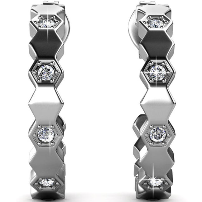 Créoles - Laiton argenté 18 k  & cristal blanc