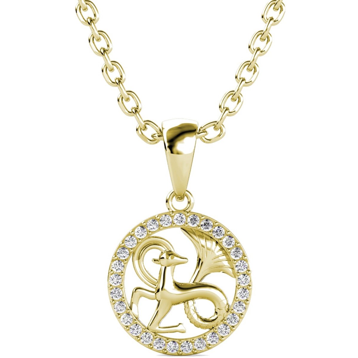 Collier Zodiaque Capricorne - Laiton plaqué or 18 k & cristal blanc