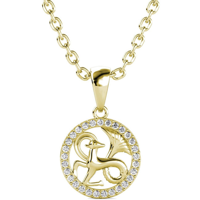 Collier Zodiaque Capricorne - Laiton plaqué or 18 k & cristal blanc