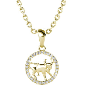 Collier Zodiaque Taureau - Laiton plaqué or 18 k & cristal blanc