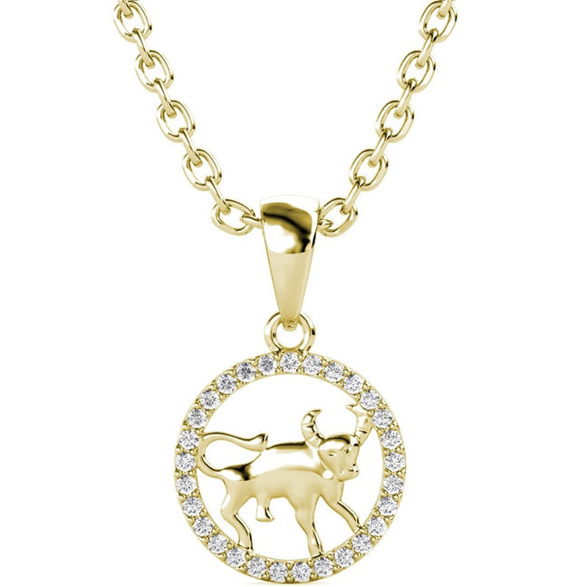 Collier Zodiaque Taureau - Laiton plaqué or 18 k & cristal blanc