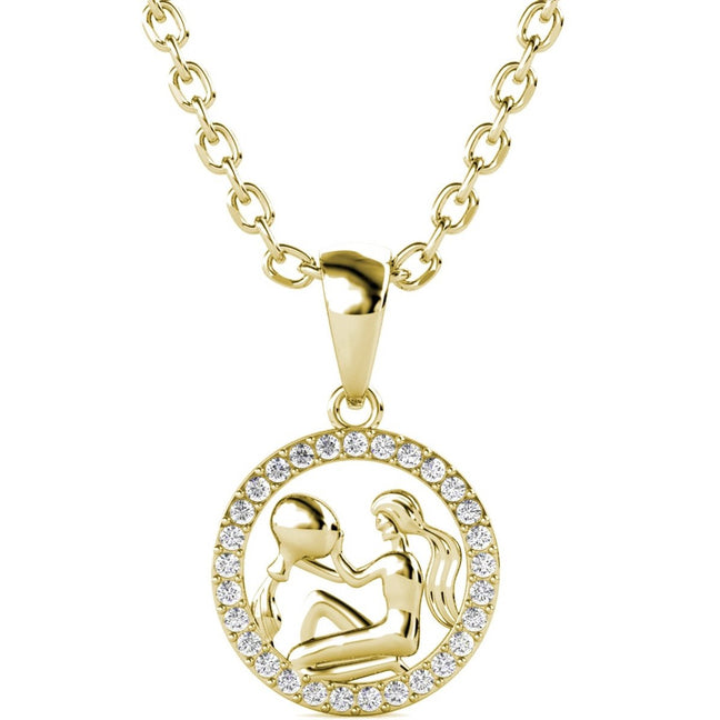 Collier Zodiaque Verseau - Laiton plaqué or 18 k & cristal blanc