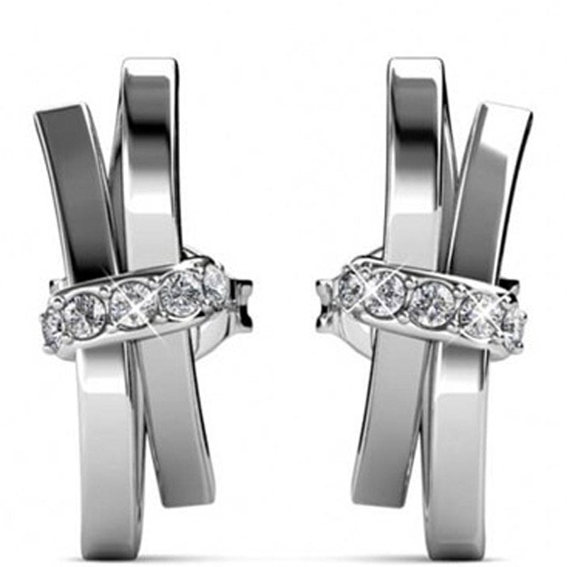 Boucles d'oreilles Luminous Bow - Laiton argenté & cristal blanc