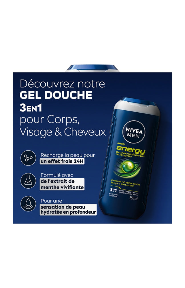 Gels douche 3-en-1 à la menthe - Visage, corps & cheveux - Homme - 3 x 500 ml