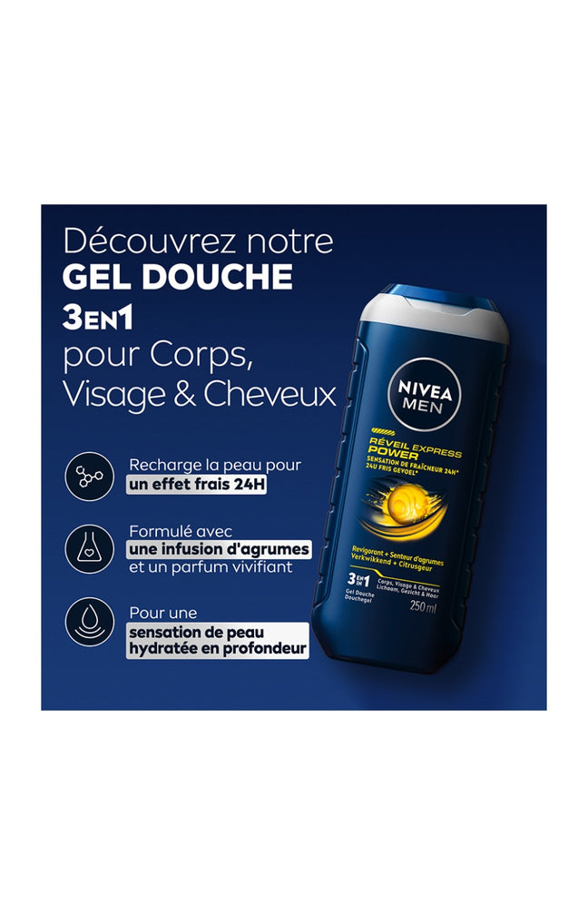 Gels douche 3-en-1 aux agrumes - Visage, corps & cheveux - Homme - 3 x 250 ml