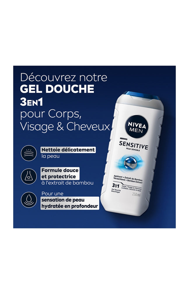 Gels douche aux extraits de bambou - Peaux sensibles - Homme - 3 x 250 ml