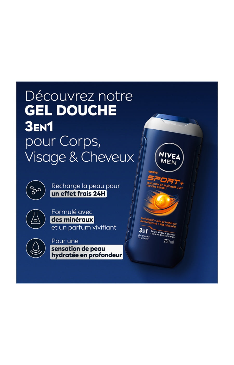 Gels douche 3-en-1 au citron vert - Visage, corps & cheveux - Homme - 3 x 250 ml