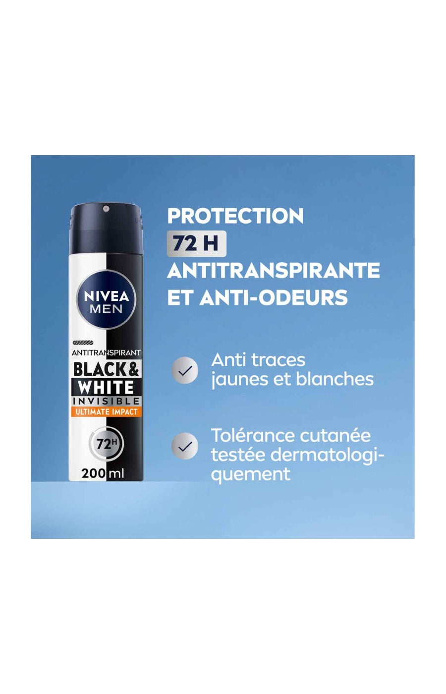 Déodorants anti-transpirants anti-traces blanches 72 h - Black & White - Homme - 2 x 200 ml