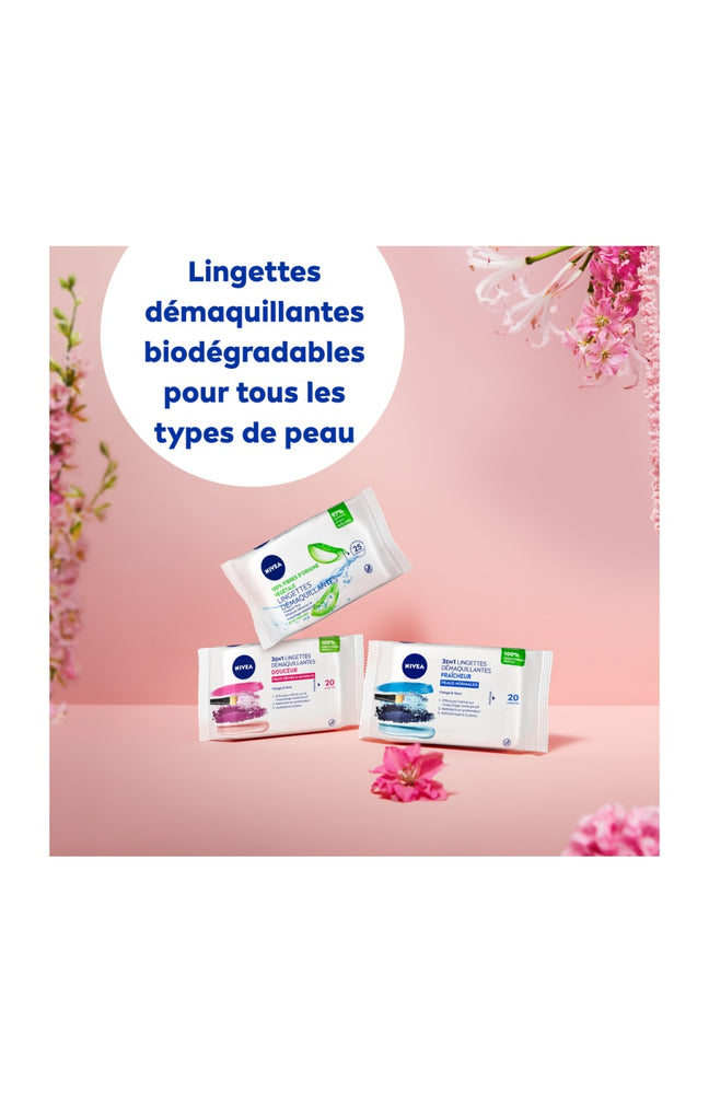 Lingettes démaquillantes douceur -  Peaux sèches - 20 unités