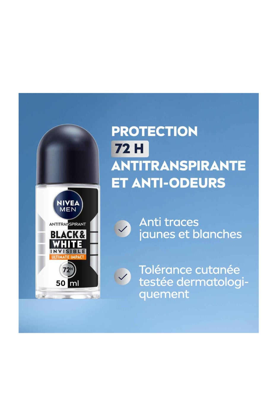 Déodorants bille anti-transpirants anti-traces blanches 72 h - Black & White - Ultimate Impact - Homme - 3 x 50 ml