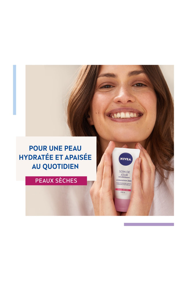 Crème de jour nourrissant & hydratant 24h SPF 15 - Huile d'amande douce - Peaux sèches - 50 ml