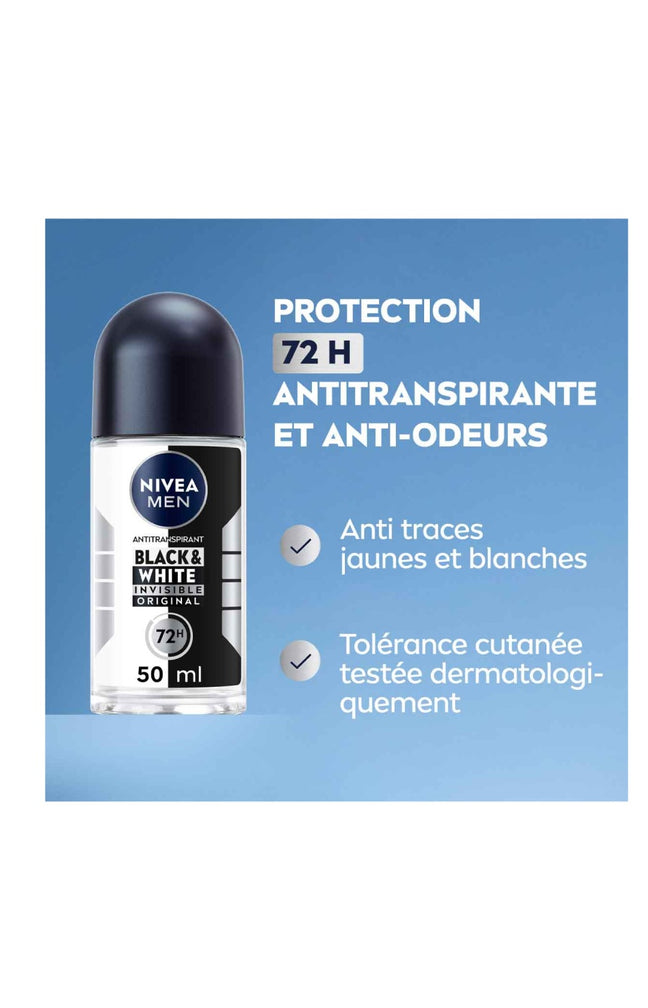 Déodorant bille anti-transpirant anti-traces blanches 72 h - Black & White - Homme - 50 ml